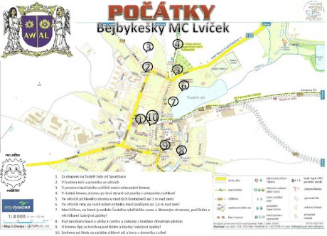 Mapa s popiskami a číslama k Bejbykeškám MC Lvíček
